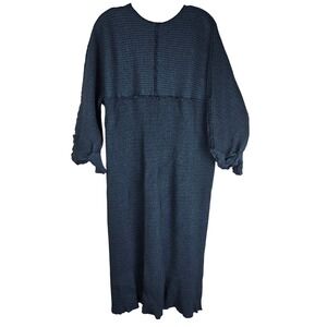 Michelle St. John Vintage Blue Ribbed Knit Maxi Dress 100% Cotton Made in USA